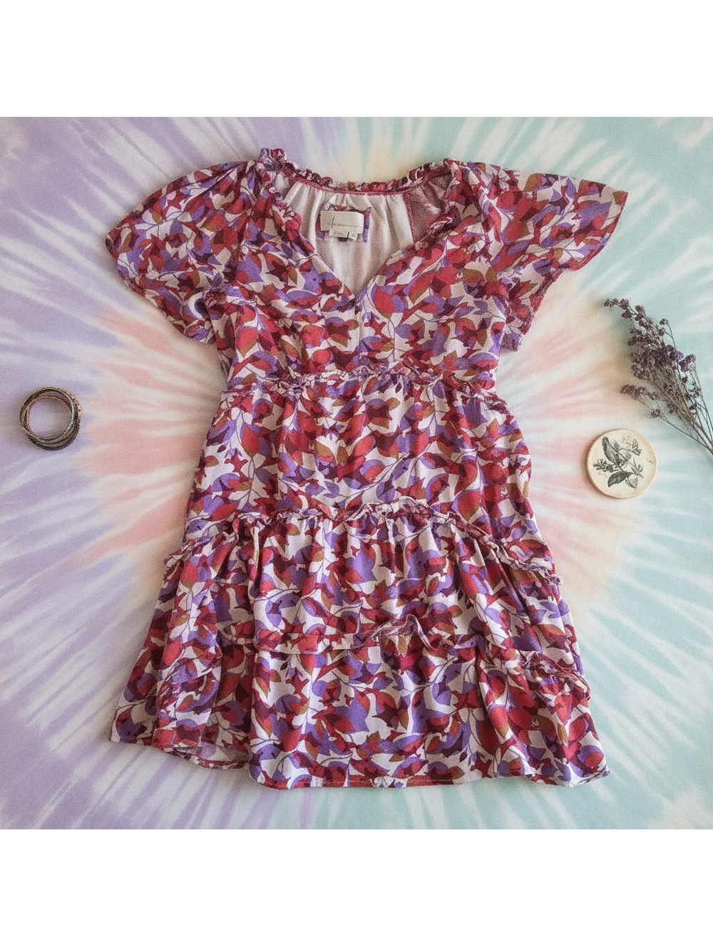 By Anthropologie Robin Tiered Floral Mini Dress Size XXS